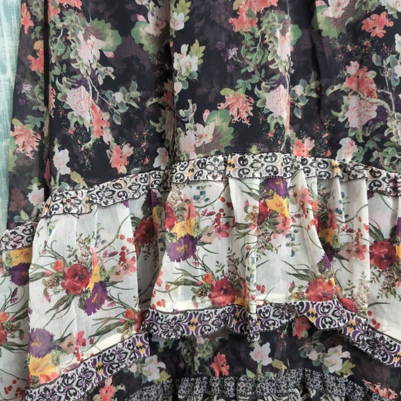Alice + Olivia Caralie Skirt Multi-Color Floral High-Low Tier Smocked Bohemian 2 - Picture 3 of 11